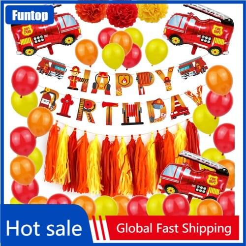 Hot Fire Truck Latex Balloon Construction Vehicle Helium Ballon Kids Birthday Decoration Air Globos Fireman Theme Party Supplies