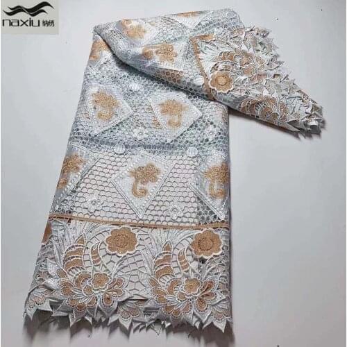 Madison High Quality Guipure Lace 5 Yards African Cord Sequins Lace Fabric Nigerian Lace Fabrics For Party Material