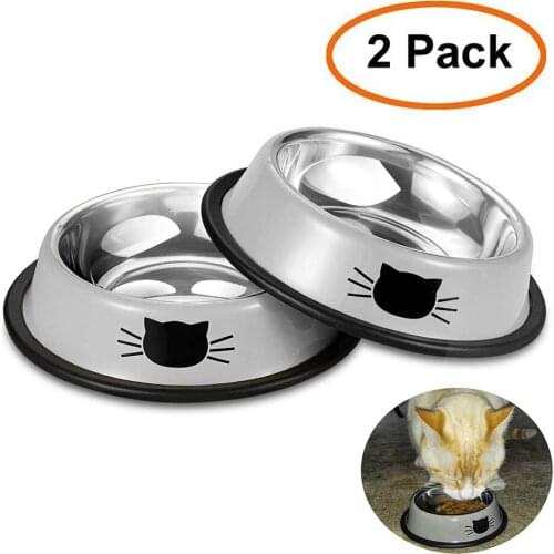 2PCS Cat Bowl Washable Stainless Steel Pet Bowl Resistant To Corrosion With The Rubber Circle Of AntiSkid Bowl Pet Accessories