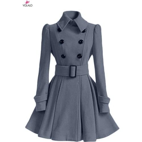 Fashion 2021 Women Autumn Winter Clothing Coats Long Slim Skirt Coats With Belt Casual Double Breasted Outerwear Female Tops