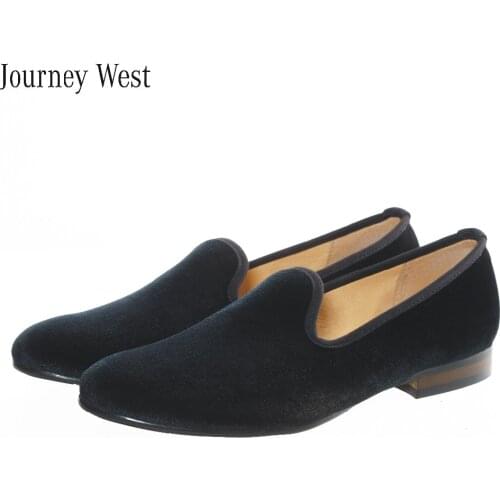 New Fashion Plain Black Velvet Loafers Men Dress Shoes Slip On Smoking Slippers Mens Flats Wedding and Party Shoes Size US 7-13
