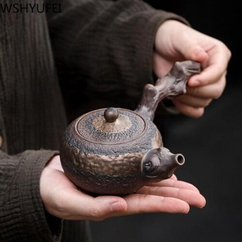 New Chinese Stoneware Teapot Ceramic side handle Tea pot Handmade kettle Antique Teaware Tea ceremony gifts 220ml