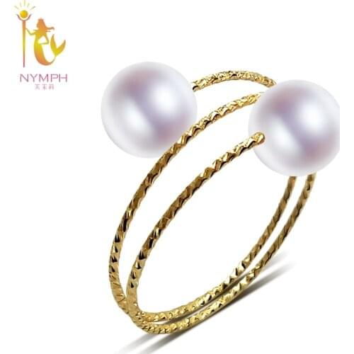 NYMPH 18K Yellow Gold Rings Natural Freshwater Pearl Rings AU750 Fine Wedding Brands For Women Trendy Party Engagement Box J302