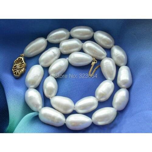 HUGE 17" 15MM WHITE RICE FRESHWATER CULTURED PEARL NECKLACE