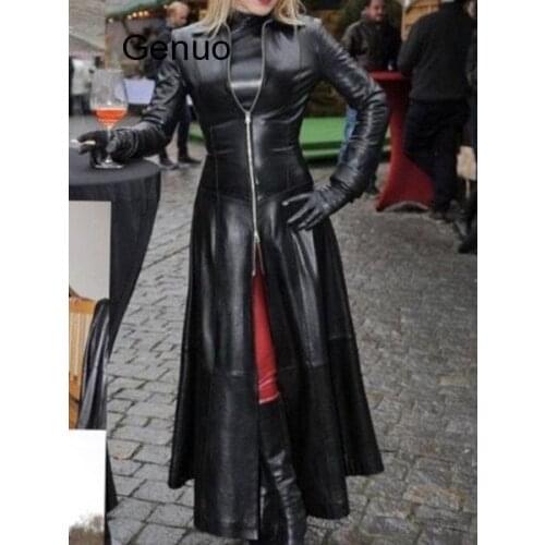 Autumn Retro Overcoat Fashion Womens Outfit Women Vintage Faux Leather Coat Long Jacket Large Size Fake Leather Trench Coat