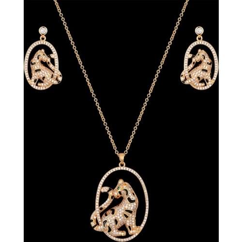 Vankeliif luxury animal leopard necklace and earrings womens jewelry set full of zircon black lacquer fashion accessories