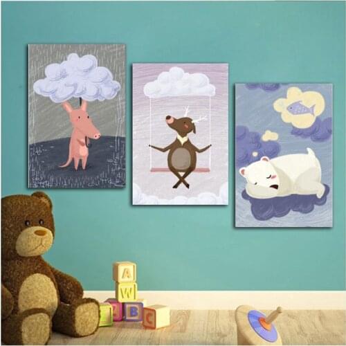 Nordic Poster Modern Minimalist Abstract Animal Triple Watercolor Cartoon Canvas Painting Childrens Room Wall Art Decoration