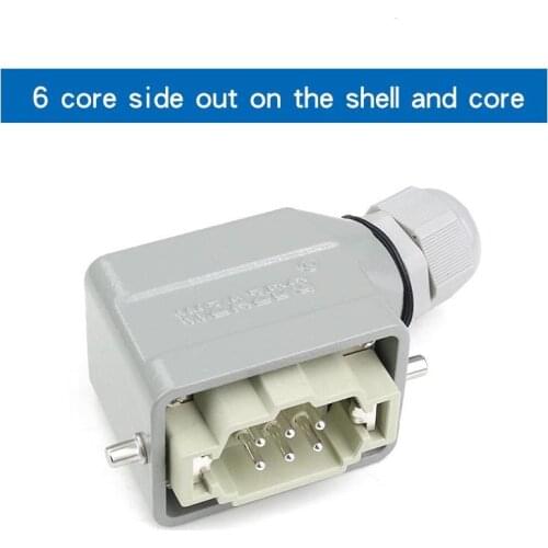 Industrial Rectangular Heavy Duty Connector Hdc-He-06 Core 16A Waterproof Aviation Plug Top And Side