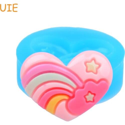 QYL139U 30.4mm Star/Rainbow on the Heart Silicone Mold - Colorful Heart Mold Cupcake Topper Fondant, Cookie Biscuit, Candy Resin
