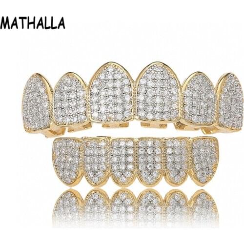 MATHALLA AAA White Cubic Zirconia Stone Micro Pave Top Bottom Custom Grillz Set Grills