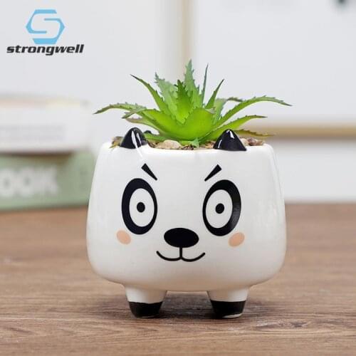 Strongwell Cartoon Painting Pattern Ceramic Flower Pot Home Garden Decoration Pot Pure Handicrafts Succulent Planter Flowerpots