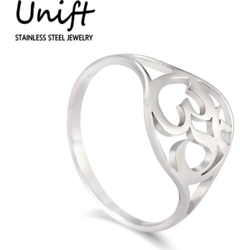 Unift Indian Yoga Om Finger Rings For Women Girls Ancient Gothic Style Amulet Jewelry Stainless Steel Stylish Party Wedding Gift