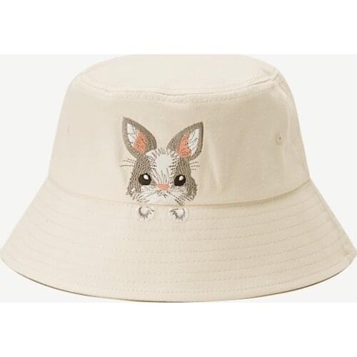 Autumn Japanese Cute Rabbit Embroidered Fisherman Hat Sweet College Style Solid Easy Matching 2020 Caps Women