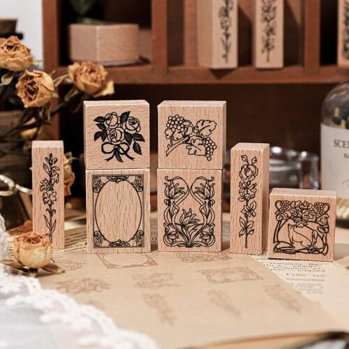 Vintage Stamps Wooden Rubber Stamps With Flower Frame For Letters Diary Craft Scrapbooking