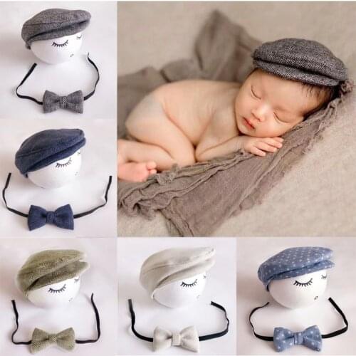Crochet Baby Hat And Tie Handmade Newborn Photography Props Baby Cap Beanie