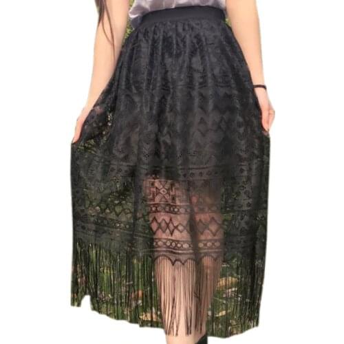 Addnew Elastic Lace High Waist Pleat Elegant Skirt White Knee Flared Skirts Fashion brand new year Women sexy brand solid casual