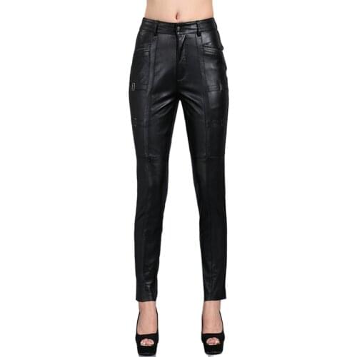 Womens Leather Sheepskin Pencil Pants 2021 Autumn Winter Brand Thickened Slim Genuine Leather Pants Plus Size Capris 5XL