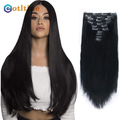 Eotltiue Clip in Hair Extensions Human Hair Jet Black 100% Real Human Hair 24 inches 10pcs Straight Clip in Remy Human Hair
