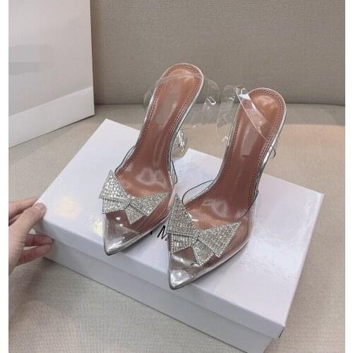 2021 New Fashion Pointed Toe PVC Sandals Elegant Butterfly Water Drill High Heel Women Shoes For Engagement Wedding Party