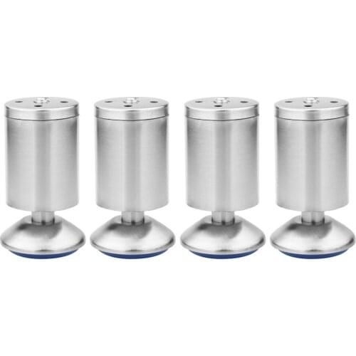 4s Height Adjustable Stainless Steel Silver Furniture Table Bed Sofa Feet with Rubber Mat for Cabinet Legs (50x100MM)