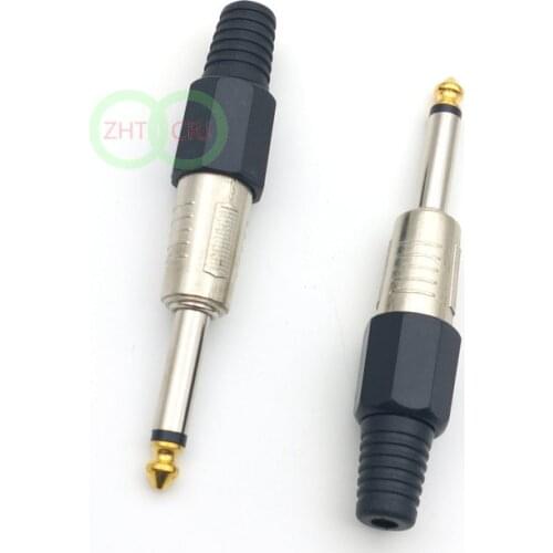 50pcs 6.35mm Mono Audio Plug Head Gold Plated connector