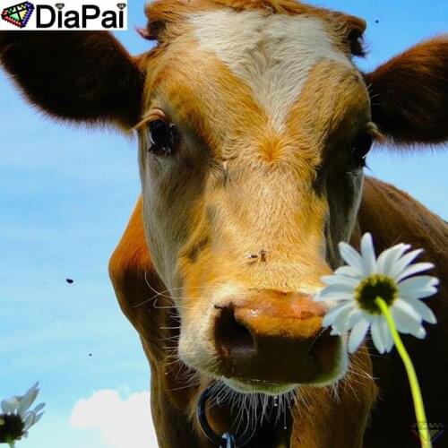 DIAPAI Diamond Painting Cross Stitch "Animal ox flower" Full Crystal Diamond Embroidery Needlework Craft Home Decor A26090