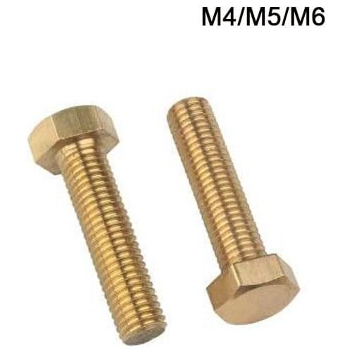 Factory Price Free Shipping10pcs M4/5/6mm*L Copper Metric Thread Screws DIN933 Brass Hexagon Bolt Hex Head Screw High Quality