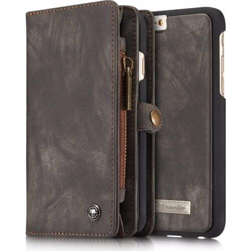 Genuine Leather Flip Wallet Case for iPhone 6/6s, 2 in 1 Design with Removable Magnetic Phone Cover Stand, 4 colors available