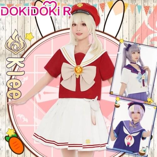 DokiDoki-R Game Genshin Impact Cosplay Uniform Costume Game Genshin Impact Klee Keqing Qiqi Cosplay