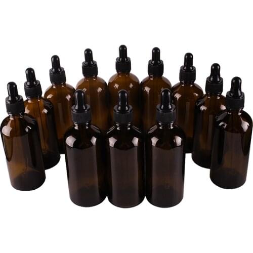 12pcs 100ml Amber Glass Dropper Bottles with Pipette for essential oils aromatherapy lab chemicals