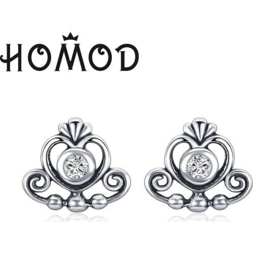 HOMOD Hot Sell Silver Color Princess Clear CZ Heart Crown Brand Stud Earrings for Women Wedding Earrings Fine Jewelry