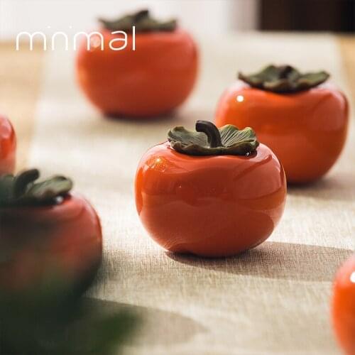 Persimmon Ceramic Tea Caddy Mini Small Portable Travel Persimmon Persimmon Wishful Airtight Can