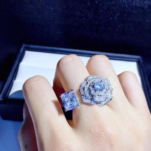 Rose flower ring 925 sterling silver with cubic zircon fine women jewelry adjustable size high quality cocktail ring