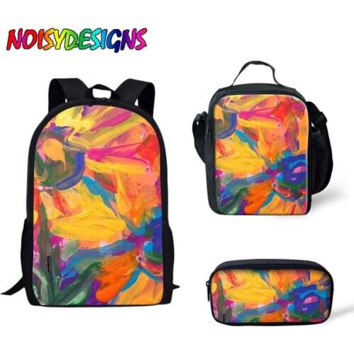 NOISYDESIGNS Sunflower Paint Colorful Prints School Bag Set for Girls Kids Backpack Primary Student Schoolbag Customized