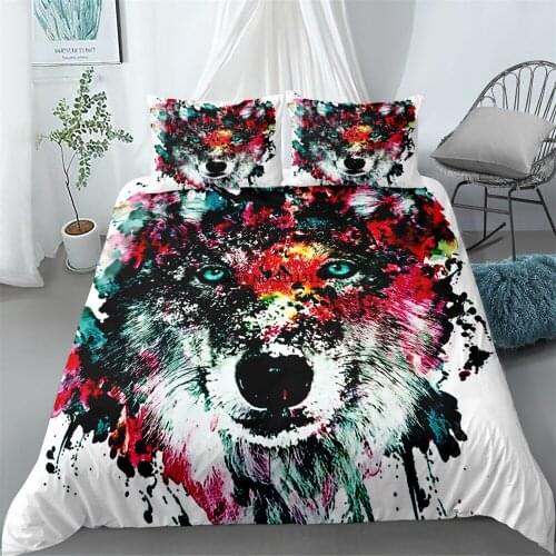 Stylish color painting Wolf animal art bedding set 3D 2/3 piece down bed cover pillowcase multi-size bedroom home textile