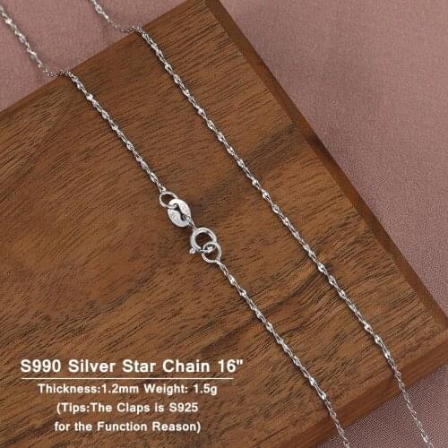 Lo Paulina Real PT990 Sterling Silver Strar Chain Necklace 1.2mm 16"/18" 18K Gold/Rose Gold /Platinum Collar For Woman