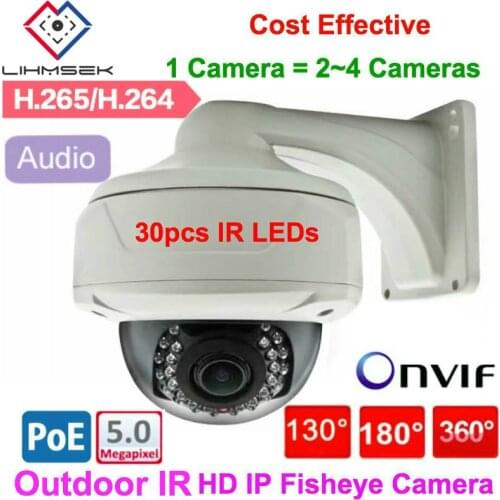 Lihmsek H265 Outdoor Mini dome POE 5MP IP Fisheye Camera 130 180 360 degree wide angle cctv camera video surveillance with Audio