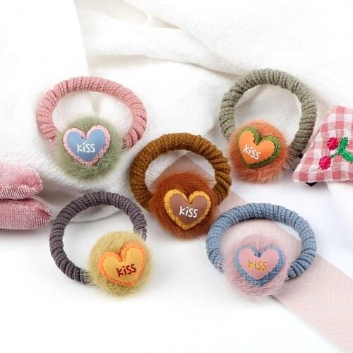 Cute Love Heart Hair Ball Elastic Hair Bands Female Children Ponytail Holder Scrunchies Headband Kids Hair Accessories Ornaments