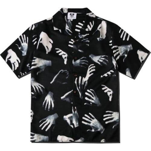 2021 Punk Style Dark Streetwear Hand Print Retro Men Shirt Short Sleeve Stylish Hip Hop Couples Shirts Masculino Hawaiian Dress