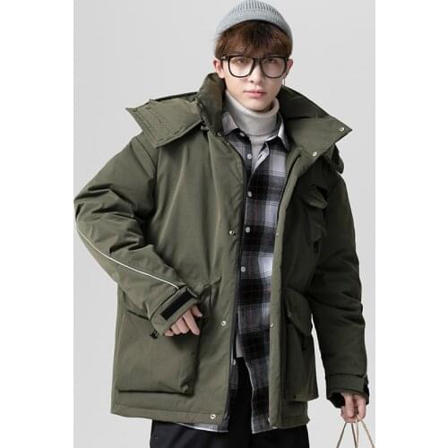 Winter Mens Cargo Puffer Jackets Loose Hooded 90% White Duck Down Coats Male Thick Overcoats Hip Hop Streetwear JK-959