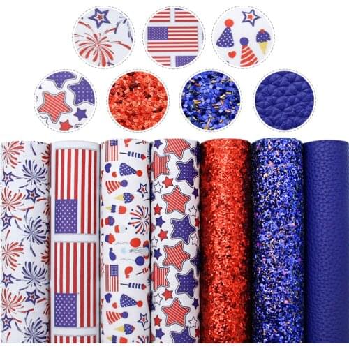 David accessories 8Pieces/set 20*33cm July 4th Synthetic Leather Patchwork Hair Bow Handbag Phone Case Wallet Shoes DIY,1Yc10612