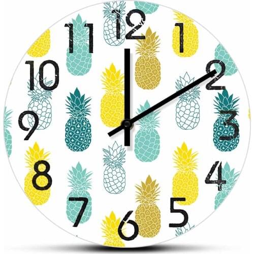 Pineapple Kitchen Art Printed Wall Clock Tropical Home Decor Botanical Summer Decor Clock Watch For Living Room Fruit Lover Gift