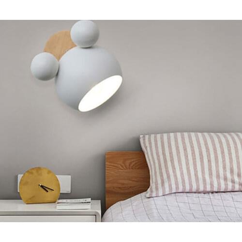 Nordic simple modern macaron solid wood wall lamp E27 for bedroom bedside childrens room corridor wall lamp