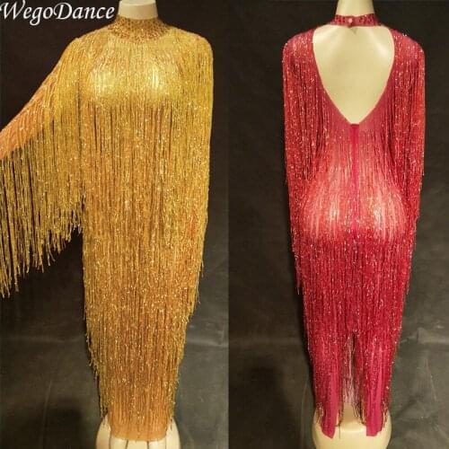 New Women Sexy Flashing Tassel mesh Long Dress Womens Birthday Party Celebrate Dress Bar Women Dance costume 7colors