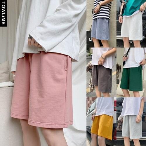 New Summer Mens Casual Streetwear Solid Shorts Couple Clothing Women Fashion Loose Wide Leg Knee-Length Joggers Pant Sweatpants