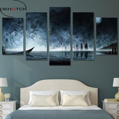 OKHOTCN Canvas Art HD Printed Poster Modular Pictures Home Decor Photo Frame 5 Pieces Death Evil Soul Darkness Painting Wall Art