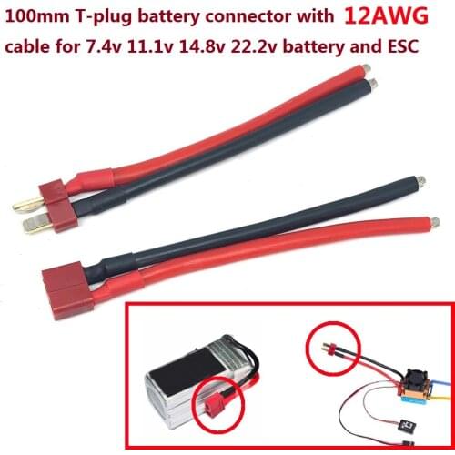 Wholesale 100mm T Plug Battery Connector 12WAG Cable Extension DIY male&female battery Cable for 7.4v 11.1v 14.8v 22.2v battery