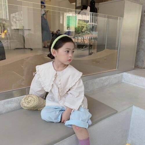 2021 autumn girls' shirt childrens large lapel top nine sleeve shirt kids blouse kids clothes girls 8 to 12