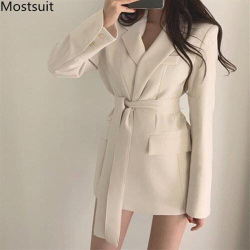 Korean Solid Coat Jacket Women Long Sleeve V-neck Sashes Coats 2020 Spring Fall Casual Fashion Vintage Female Tops Coat