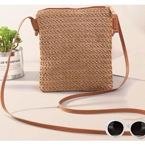 Local Stock Casual Womens Straw Plait Small Square Bags One Shoulder Slanted Across Bag Handbag Crossbody Messenger Bag
